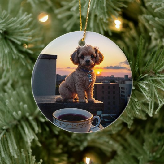 Cockapoo puppy enjoying coffee | Morning Joy with  Keramisch Ornament (Boom)