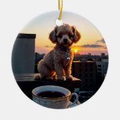 Cockapoo puppy enjoying coffee | Morning Joy with  Keramisch Ornament (Voorkant)
