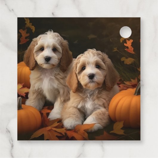 Cockapoo Puppy Herfst Delight Pompoen Bedankjes Labels (Achterkant)