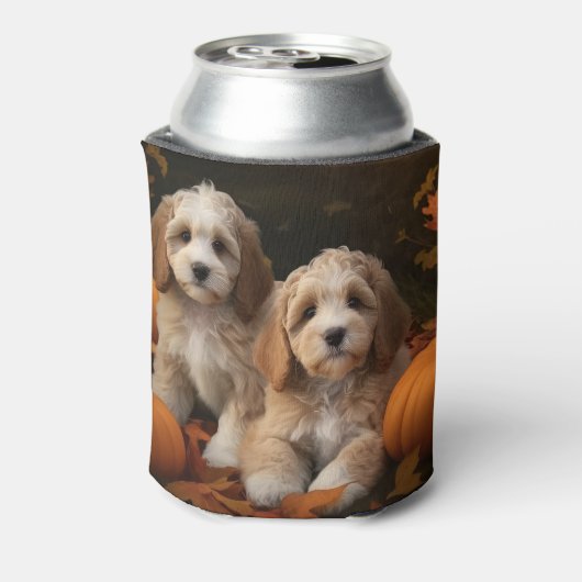 Cockapoo Puppy Herfst Delight Pompoen Blikjeskoeler (Blikje Achterkant)