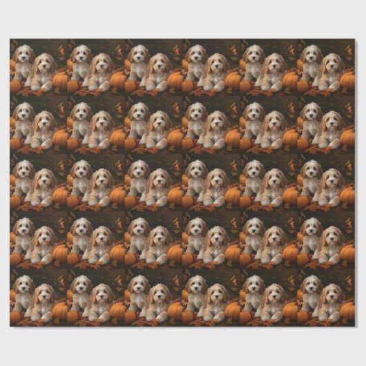 Cockapoo Puppy Herfst Delight Pompoen Cadeaupapier (Vlak)