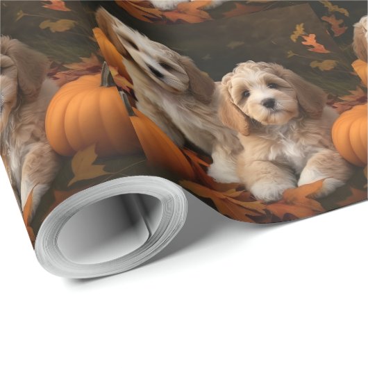Cockapoo Puppy Herfst Delight Pompoen Cadeaupapier (Rol Hoek)