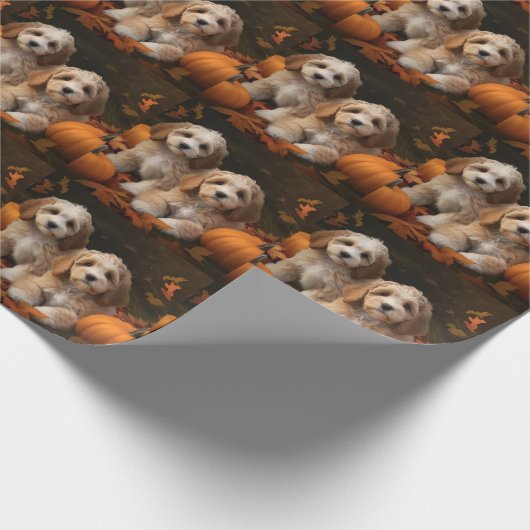 Cockapoo Puppy Herfst Delight Pompoen Cadeaupapier (Hoek)