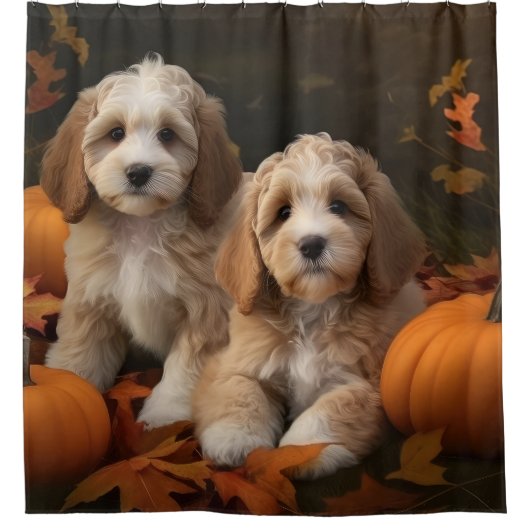 Cockapoo Puppy Herfst Delight Pompoen Douchegordijn (Voorkant)