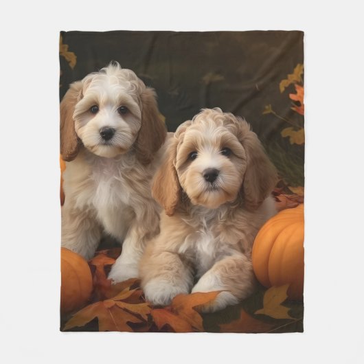 Cockapoo Puppy Herfst Delight Pompoen Fleece Deken (Voorkant)