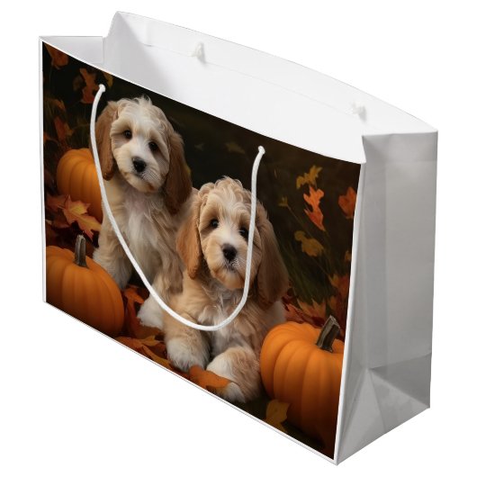Cockapoo Puppy Herfst Delight Pompoen Groot Cadeauzakje (Achterkant Gekanteld)
