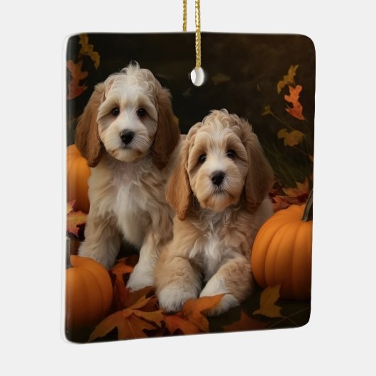 Cockapoo Puppy Herfst Delight Pompoen Keramisch Ornament (Rechts)