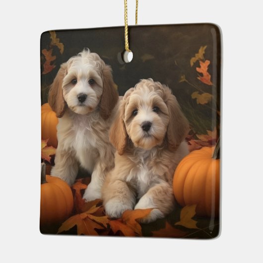 Cockapoo Puppy Herfst Delight Pompoen Keramisch Ornament (Links)
