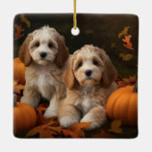 Cockapoo Puppy Herfst Delight Pompoen Keramisch Ornament (Achterkant)