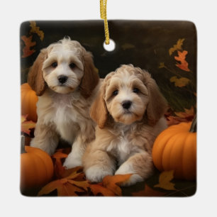 Cockapoo Puppy Herfst Delight Pompoen Keramisch Ornament