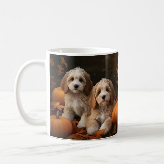 Cockapoo Puppy Herfst Delight Pompoen Koffiemok (Links)