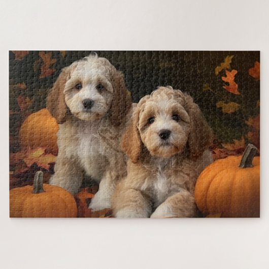 Cockapoo Puppy Herfst Delight Pompoen Legpuzzel (Horizontaal)