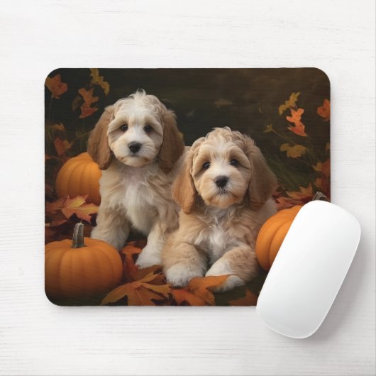 Cockapoo Puppy Herfst Delight Pompoen Muismat (Met muis)