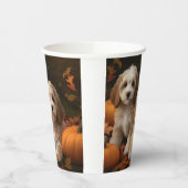 Cockapoo Puppy Herfst Delight Pompoen Papieren Bekers (Links)