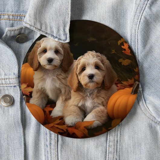 Cockapoo Puppy Herfst Delight Pompoen Ronde Button 6,0 Cm (In situ)