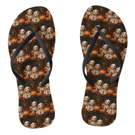 Cockapoo Puppy Herfst Delight Pompoen Teenslippers (Voetbed)