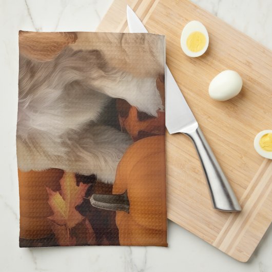 Cockapoo Puppy Herfst Delight Pompoen Theedoek (Quarter Fold)