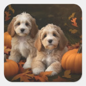 Cockapoo Puppy Herfst Delight Pompoen Vierkante Sticker (Voorkant)