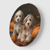Cockapoo Puppy Herfst Plezier Pompoen Grote Klok (Hoek)