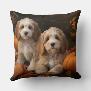 Cockapoo Puppy Herfst Plezier Pompoen Kussen