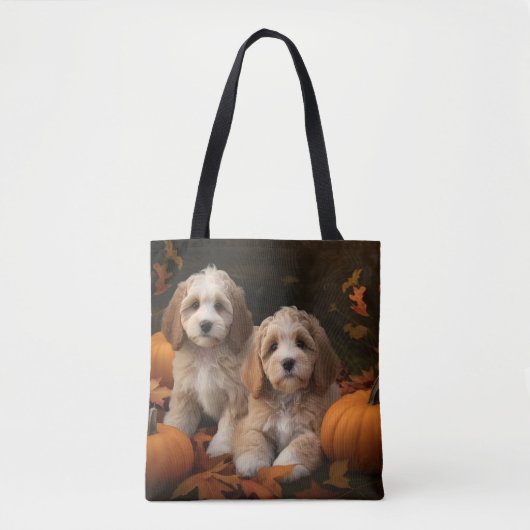 Cockapoo Puppy Herfst Plezier Pompoen  Tote Bag (Voorkant)