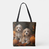 Cockapoo Puppy Herfst Plezier Pompoen  Tote Bag (Achterkant)