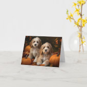 Cockapoo Puppy Herfstpracht Pompoen Kaart (Gele Bloem)