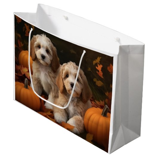 Cockapoo Puppy Herfstvreugde Pompoen Groot Cadeauzakje (Voorkant Gekanteld)