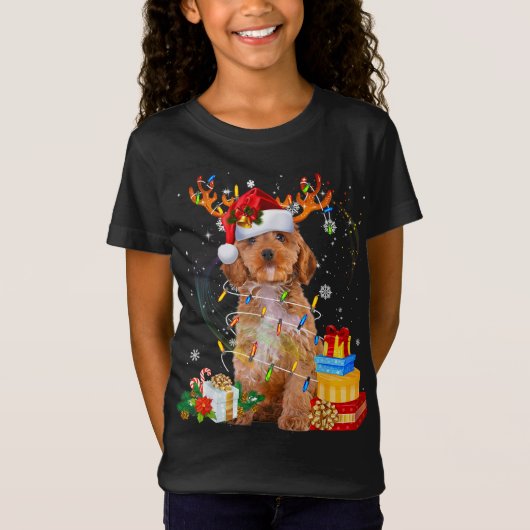 Cockapoo Reindeer kerstlampjes Funny Dog T-shirt (Voorkant)