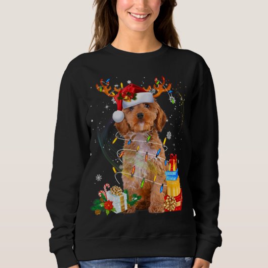 Cockapoo Reindeer kerstlampjes Funny Dog Trui (Voorkant)