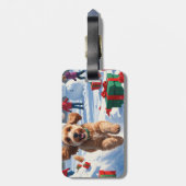 Cockapoo Rent in de Sneeuw met Kerstmuts Bagagelabel (Achterkant verticaal)