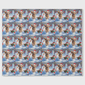 Cockapoo Rent in de Sneeuw met Kerstmuts Cadeaupapier (Vlak)