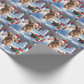 Cockapoo Rent in de Sneeuw met Kerstmuts Cadeaupapier (Hoek)