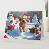 Cockapoo Rent in de Sneeuw met Kerstmuts Kaart (Voorkant)