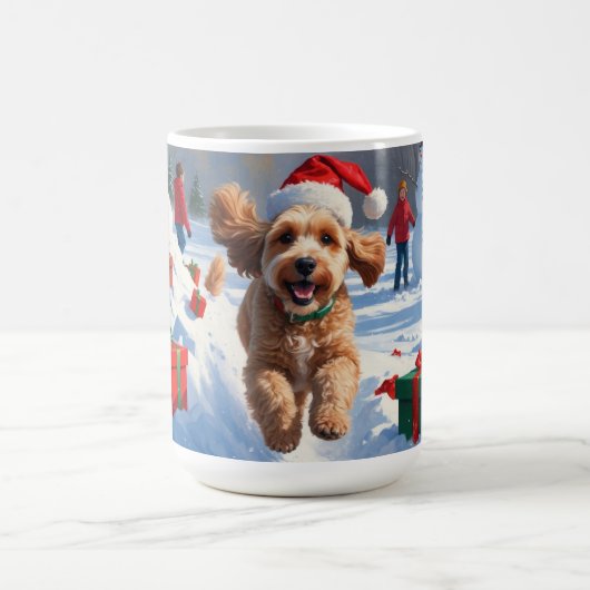 Cockapoo Rent in de Sneeuw met Kerstmuts Koffiemok (Center)