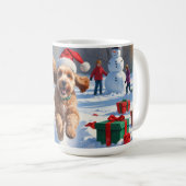 Cockapoo Rent in de Sneeuw met Kerstmuts Koffiemok (Voorkant rechts)