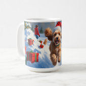 Cockapoo Rent in de Sneeuw met Kerstmuts Koffiemok (Voorkant links)