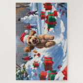 Cockapoo Rent in de Sneeuw met Kerstmuts Legpuzzel (Verticaal)