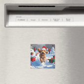 Cockapoo Rent in de Sneeuw met Kerstmuts Magneet (Insitu (Vaatwasser))