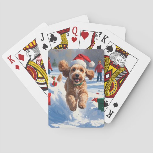 Cockapoo Rent in de Sneeuw met Kerstmuts Pokerkaarten (Achterkant)