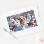 Cockapoo Rent in de Sneeuw met Kerstmuts Rechthoekige Sticker (Envelop)