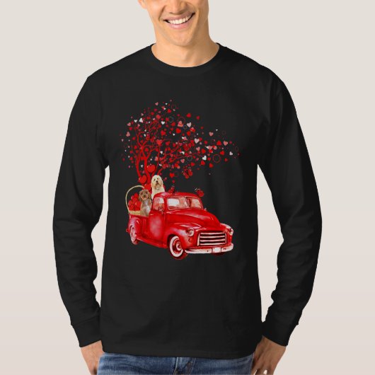 Cockapoo Riding Red Truck Valentijn Butterfly Hear T-shirt (Voorkant)