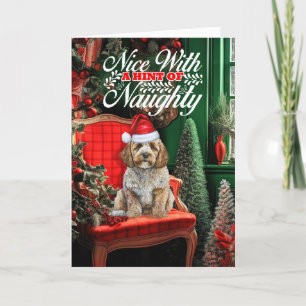 Cockapoo Santa Christmas Dog Naughty Nice Feestdagen Kaart