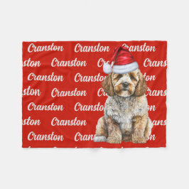Cockapoo Santa Dog met aangepaste naam Kerstmis Fleece Deken