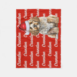 Cockapoo Santa Dog met aangepaste naam Kerstmis Fleece Deken