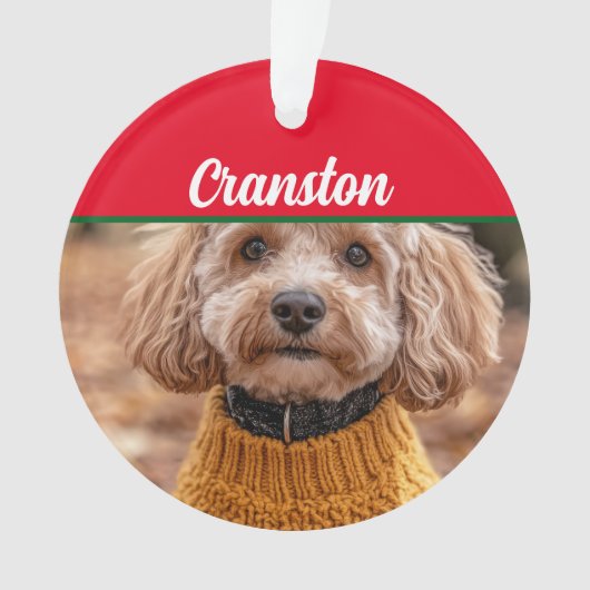 Cockapoo Santa Dog met naam en foto Ornament (voorkant)