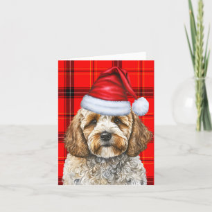 Cockapoo Santa Dog Red Holiday Plaid Christmas Feestdagen Kaart
