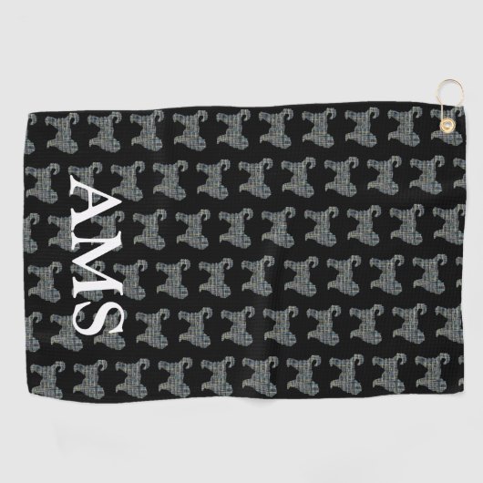 Cockapoo Schattige Dog Silhouette Y&B Grid Zwart Golfhanddoek (Horizontaal)