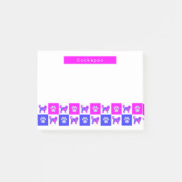 Cockapoo Silhouette Dog & Paw Hot Pink & Blue Post-it® Notes