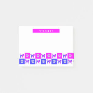 Cockapoo Silhouette Dog & Paw Hot Pink & Blue Post-it® Notes